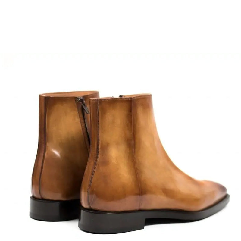 Classic Midnight Shiny Leather Side Zipper Tan Boot
