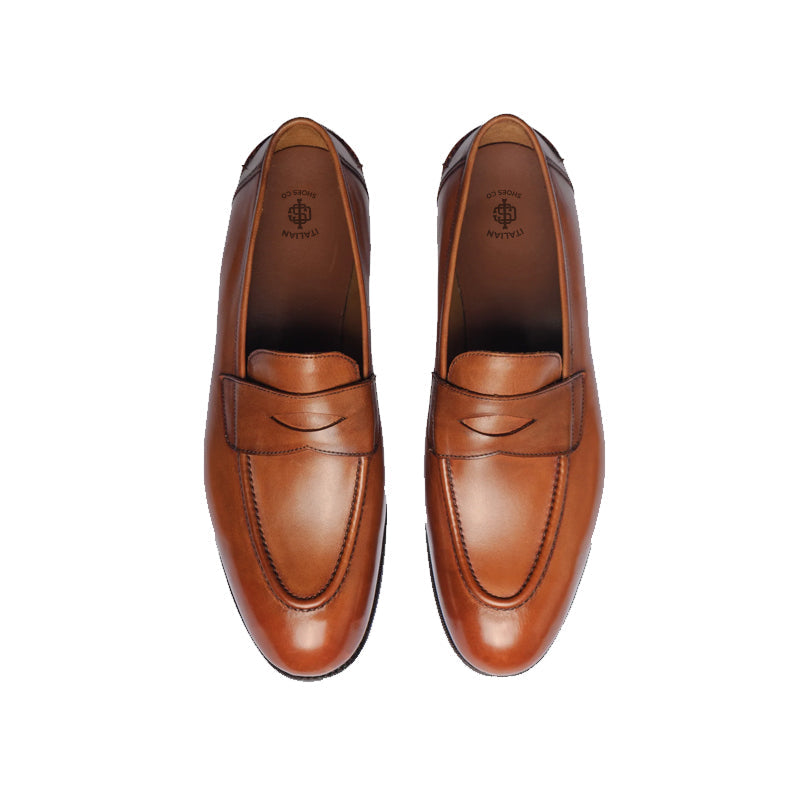 Plain Polished Leather Penny Tan Loafer For Men