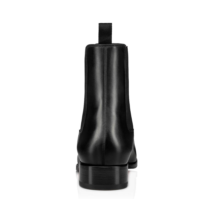 Classic Black Leather Chelsea Rounded Toe Boot with Low Stacked Heel