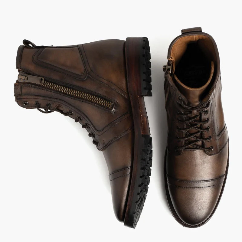 Leather Zip Up High Ankle Boots