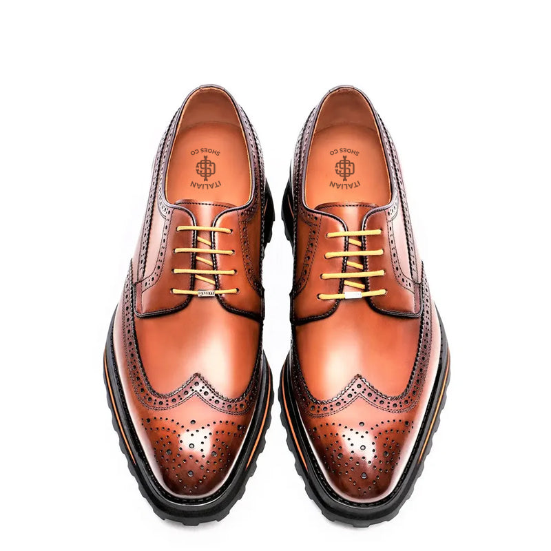 Luxury Shiny Leather Brogue Wingtip Shoe