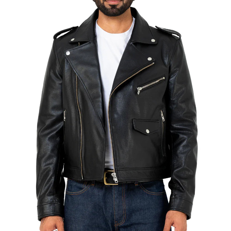 Men Solid Slim Fit Leather Biker Jacket