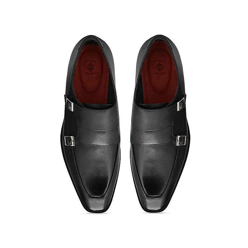 Plain Polished Leather Double Monk Shoe