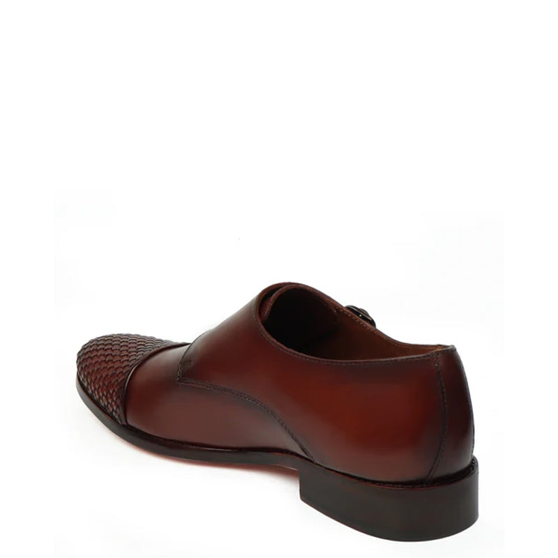 Double Monk Woven Leather Cap-Toe Brown Shoe