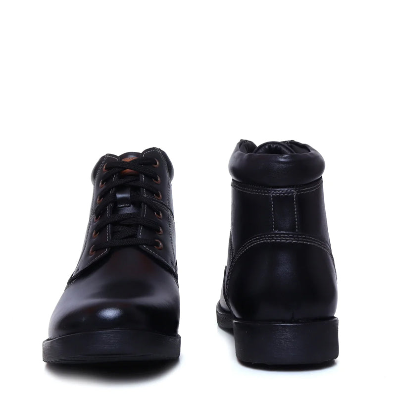 Leather Lace-Up High Ankle Boot Black for Men