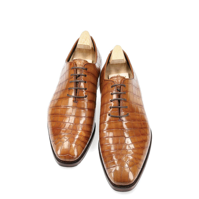 Croco Print Wholecut Leather Oxford Shoe