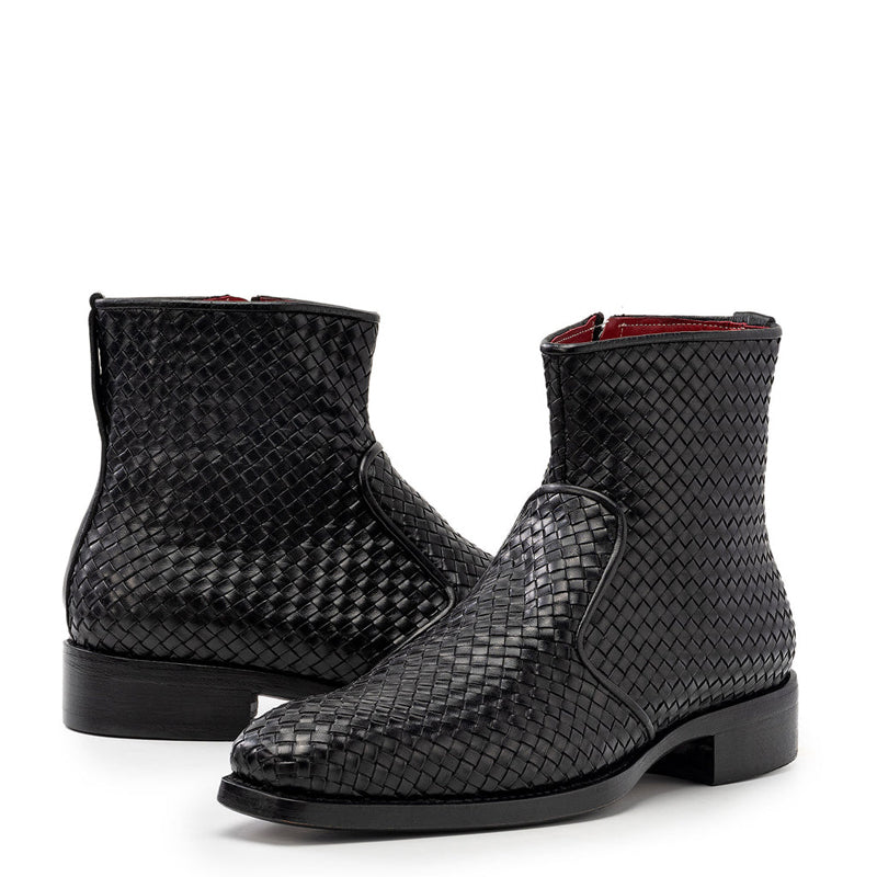 Luxury Stylish Woven Leather Side Zipper Boot