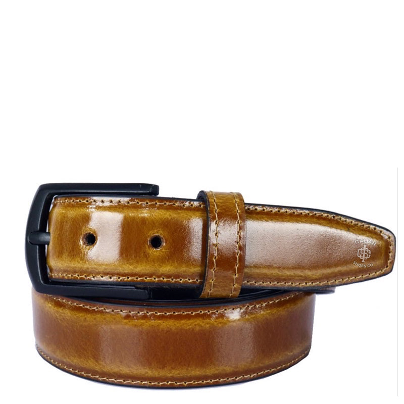 Veracious Leather Belt Yellow Gloss Finish