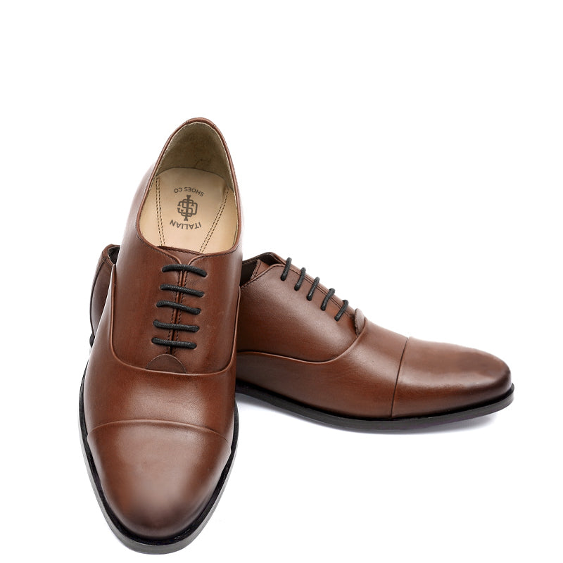 Men Captoe Polished Leather Plain Oxford Shoe Blue