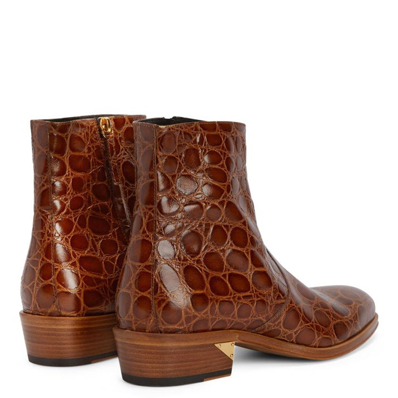Croco Print Leather Chelsea High Ankle Black Boot