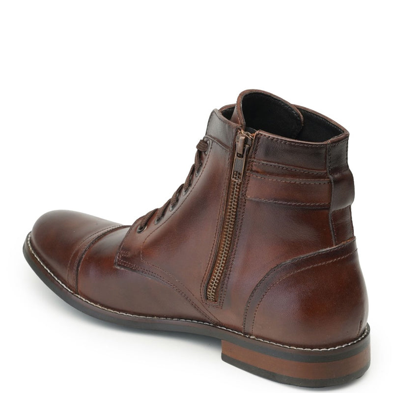 Men Solid High Buckle Leather Ankle Burgundy Boot