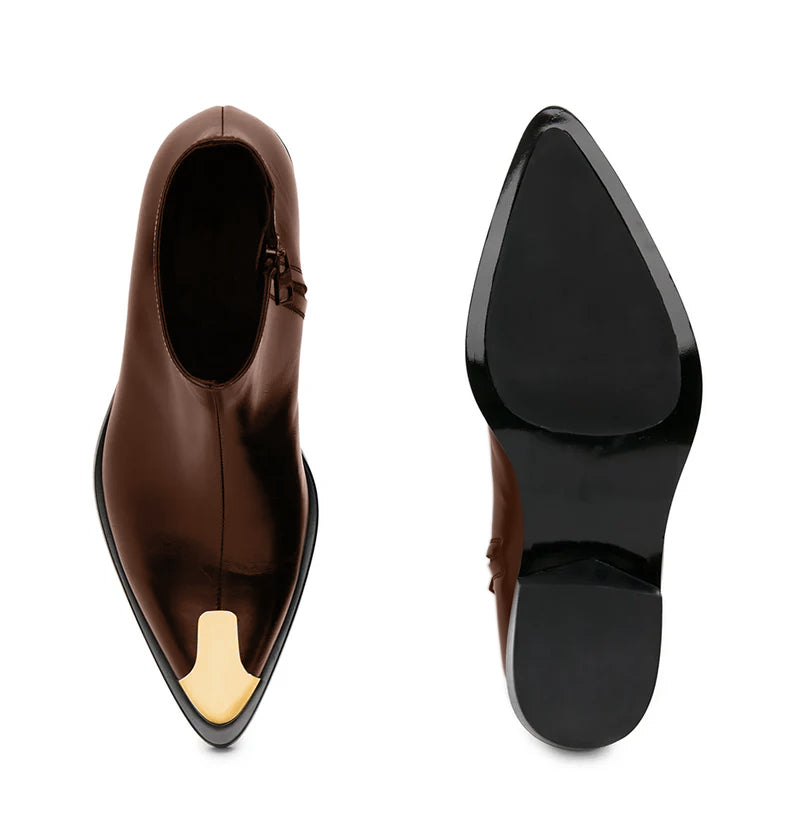 Punk Leather Boots Golden Toe