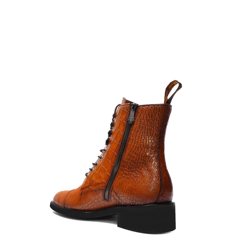 Croco Leather Lace-Up High Ankle Boot