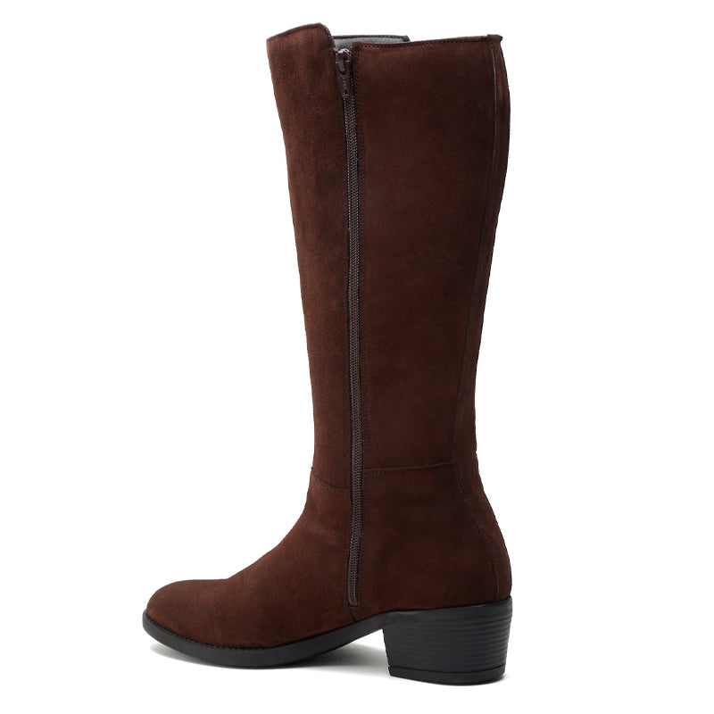 Women Suede Knee High Top Side Zipper Black Boot