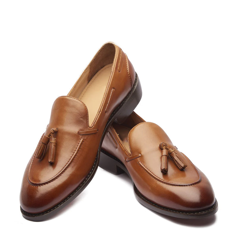 Classic Handmade Solid Leather Tassel Loafer Tan