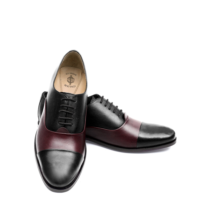 Premium Toe-Cap Leather Oxford Shoe Blue and Black For Men