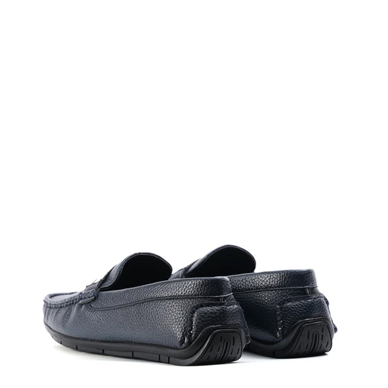 Classic Textured Leather Driving Blue Loafer