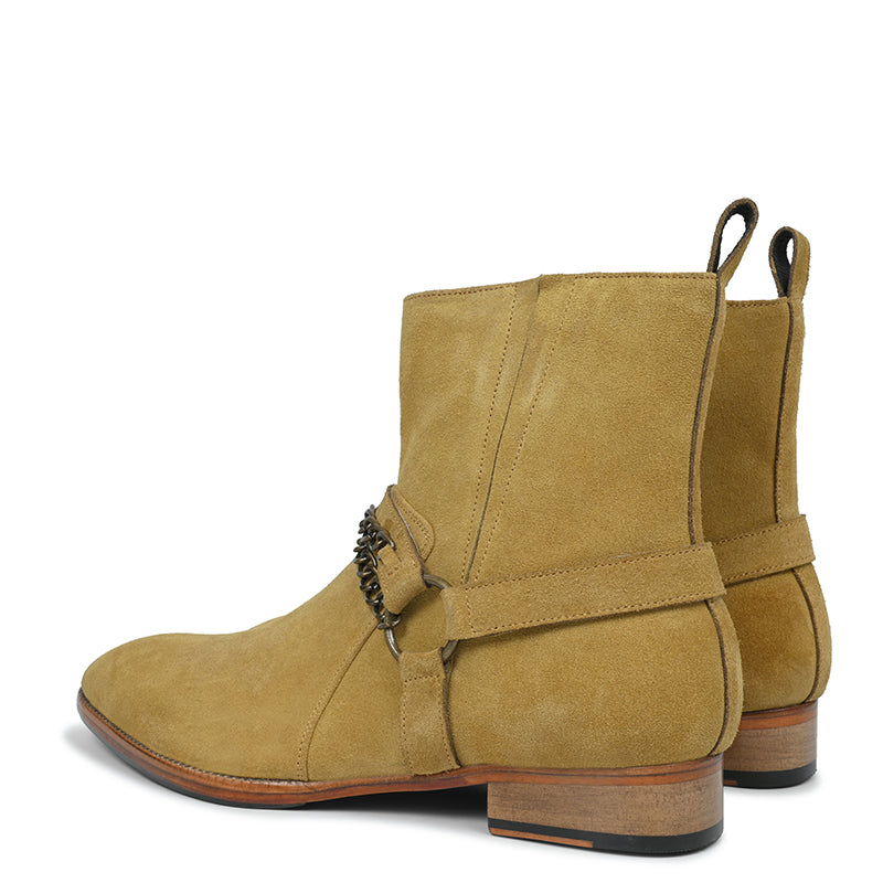 Mens Suede Leather Ankle Boots with Metal Chain
