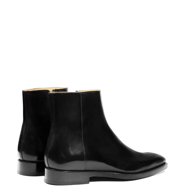 Classic Midnight Shiny Leather Side Zipper Tan Boot