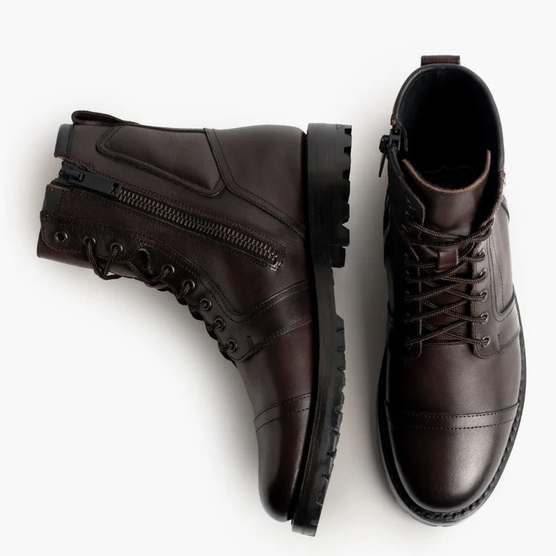 Leather Zip Up High Ankle Boots