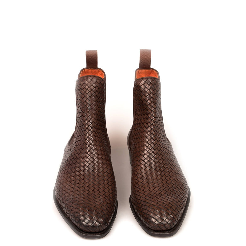 Woven Handmade Solid Leather Chelsea Boot