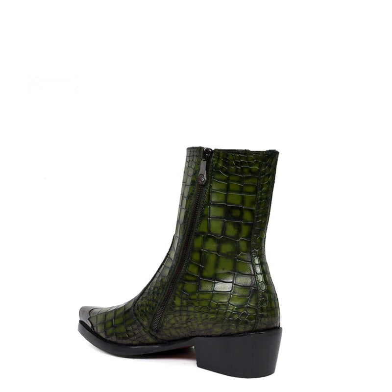 Luxury Croco Print Leather Side-Zipper Boot
