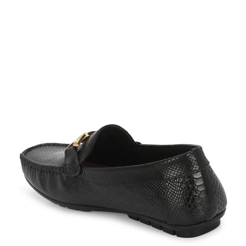 Premium Leather Black Loafer With Gold Buckled