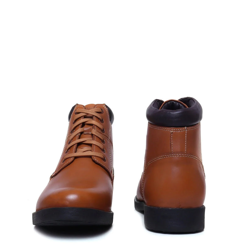 Leather Lace-Up High Ankle Boot Black for Men