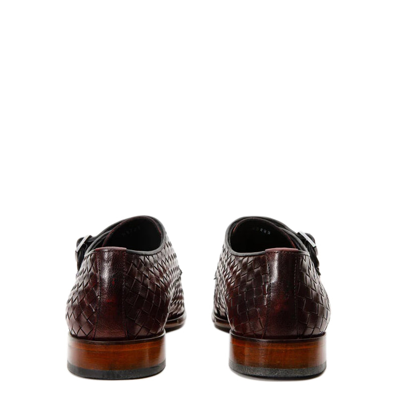Black Woven Double Monk Strap Men's Shoes