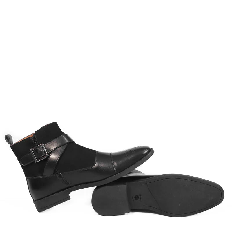Leather Side Zip Up Buckled Ankle Brown Boot