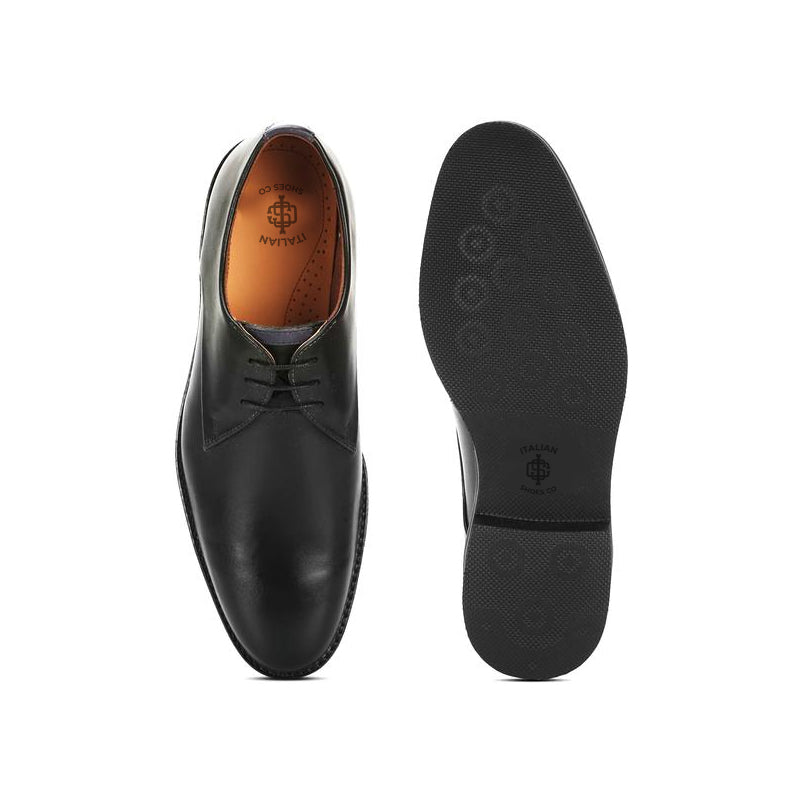 Men Lace-Up Leather Plain Toe Derby Brown Shoe