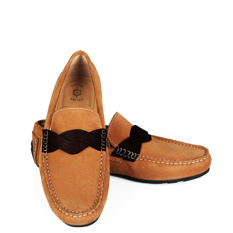 Penny Suede Cross Strap Leather Blue Loafer