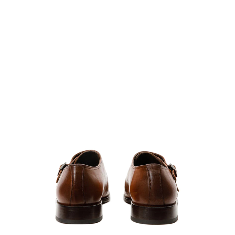 Black Leather Cap Toe Double Monk Strap Men Shoe