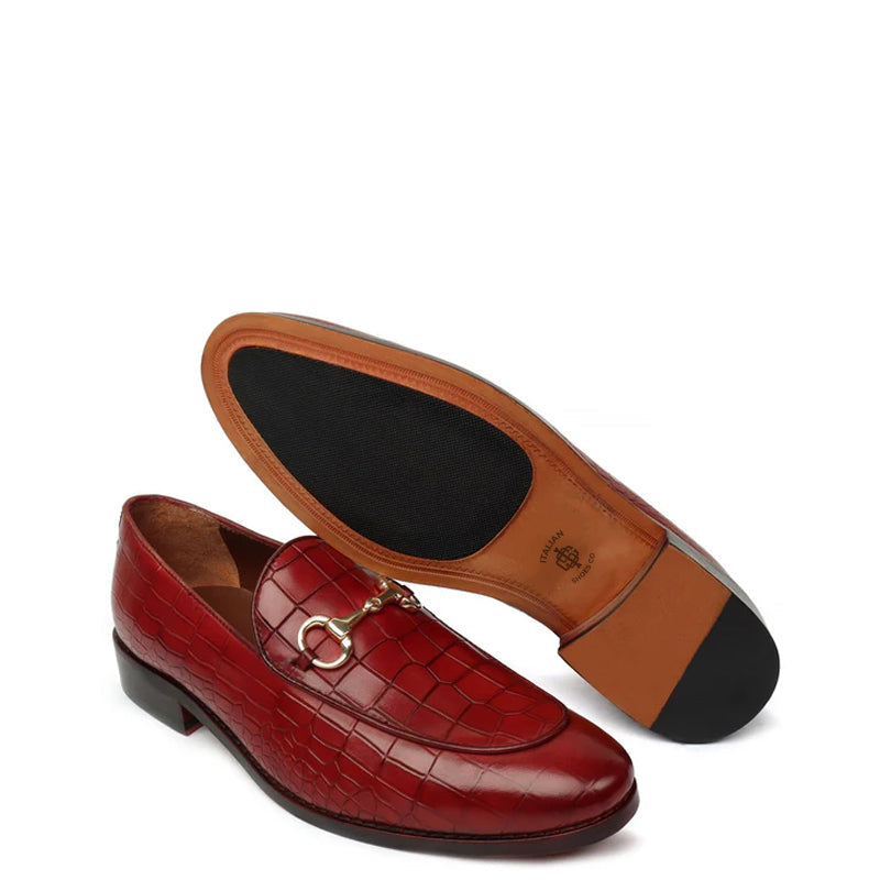 Croco Print Deep Cut Horse-bit Buckled Tan Loafer