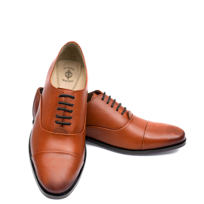 Men Captoe Polished Leather Plain Oxford Shoe Blue
