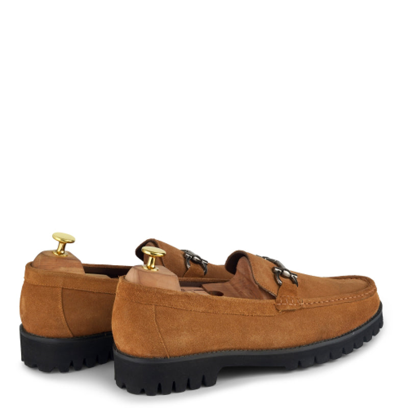 Suede Leather With Horse-bit Buckled Black Loafer
