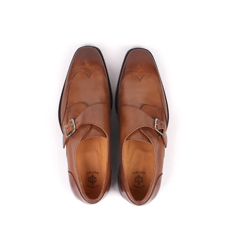 Premium Solid Leather Single Monk Straps Tan Brown Shoe