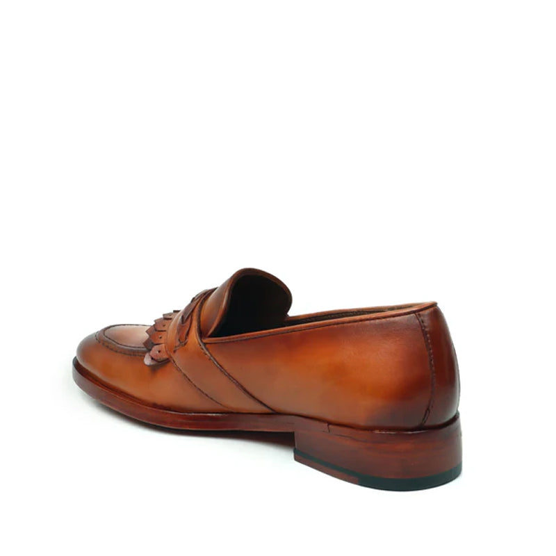 Patent Leather Slip-On Blue Loafer With Dual Fringes