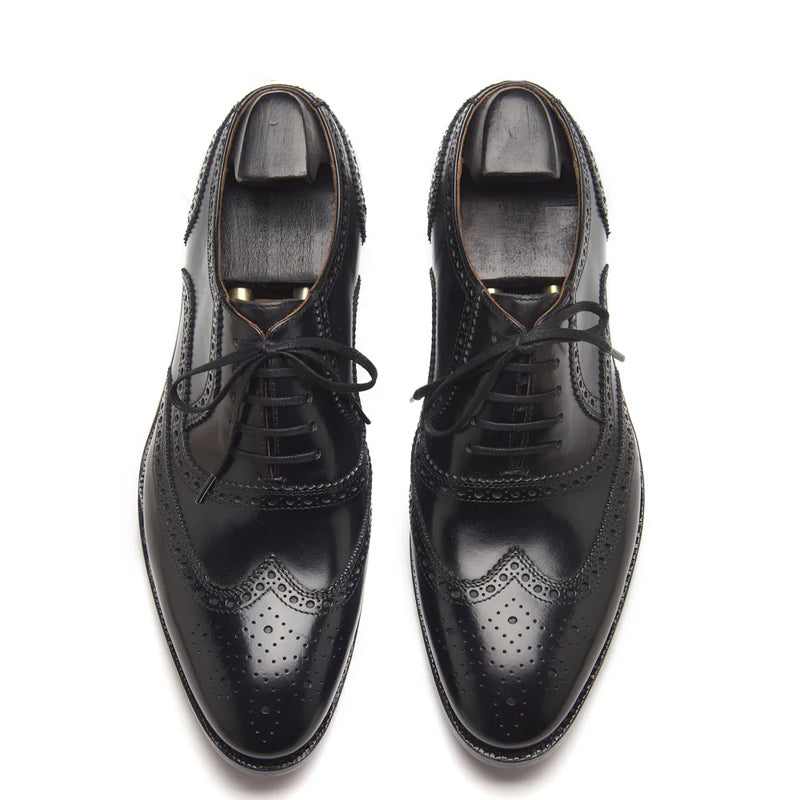 Men Lace-Up Leather Wingtip Oxford Black Shoe
