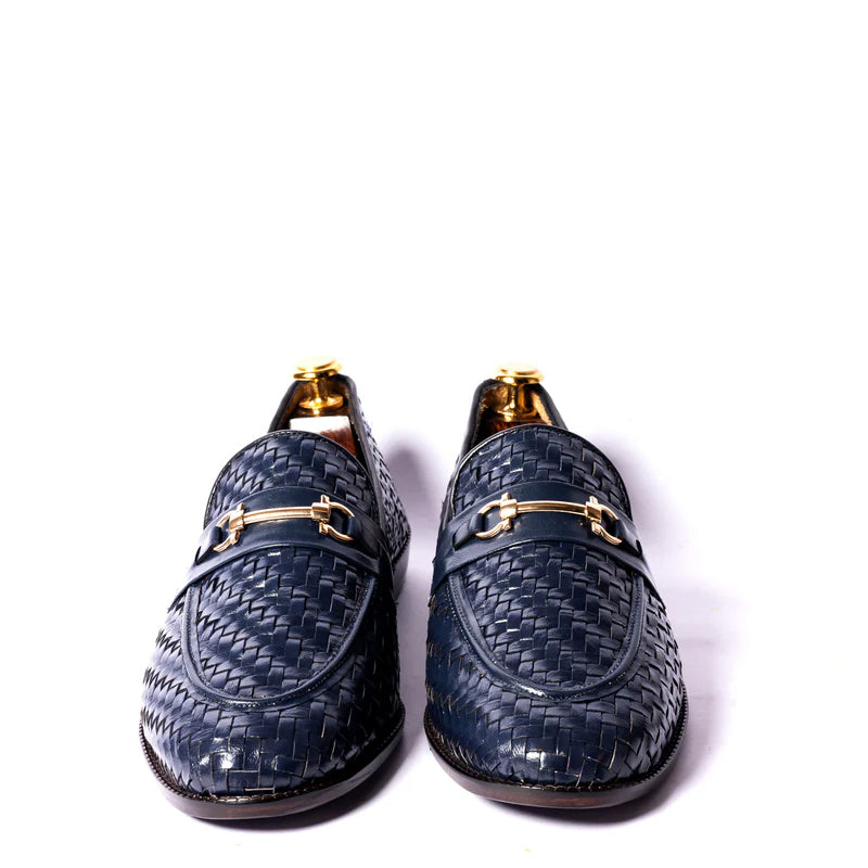 Pure Woven Leather Horsebit Buckled Loafer