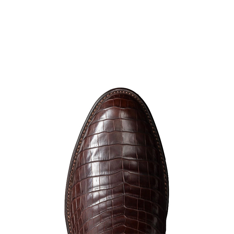 Coffee Crocodile Slip On Zipper Western Cowboy Boot