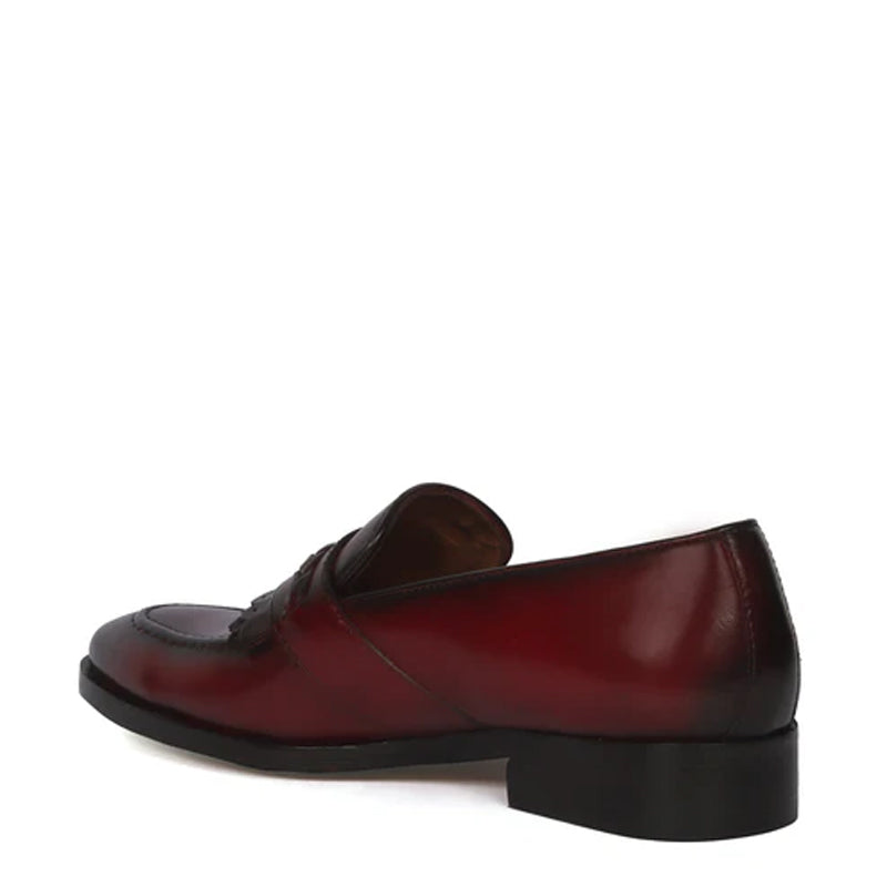 Patent Leather Slip-On Brown Loafer With Dual Fringes