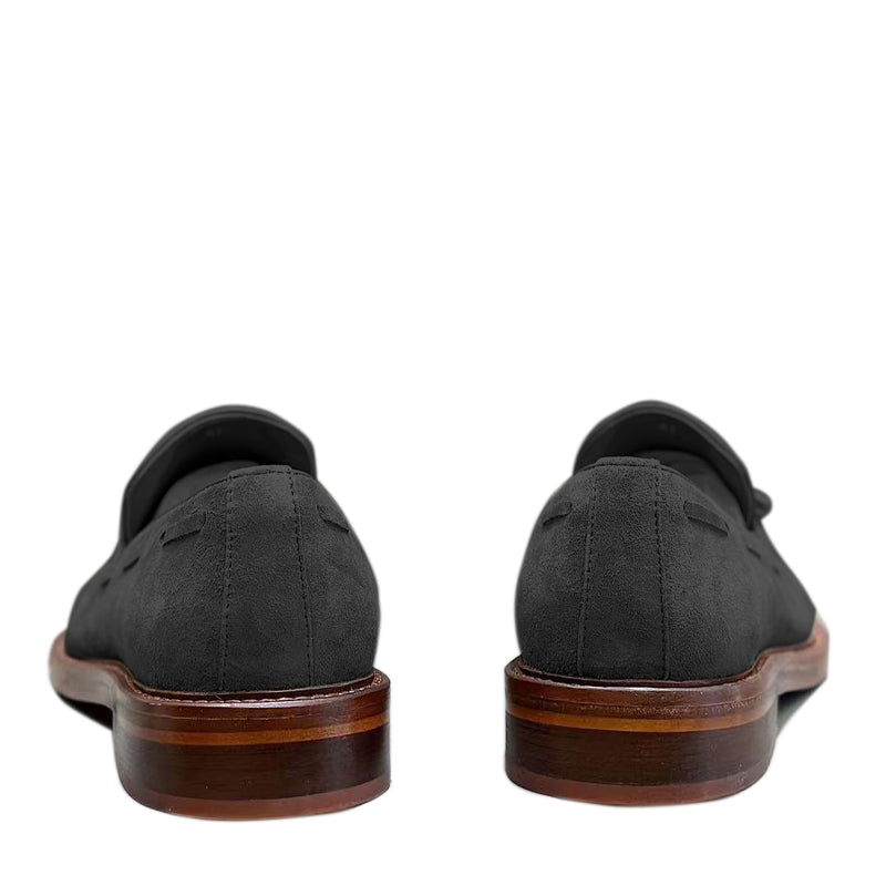 Comfort Tassel Penny Loafer in Black Suede Leather