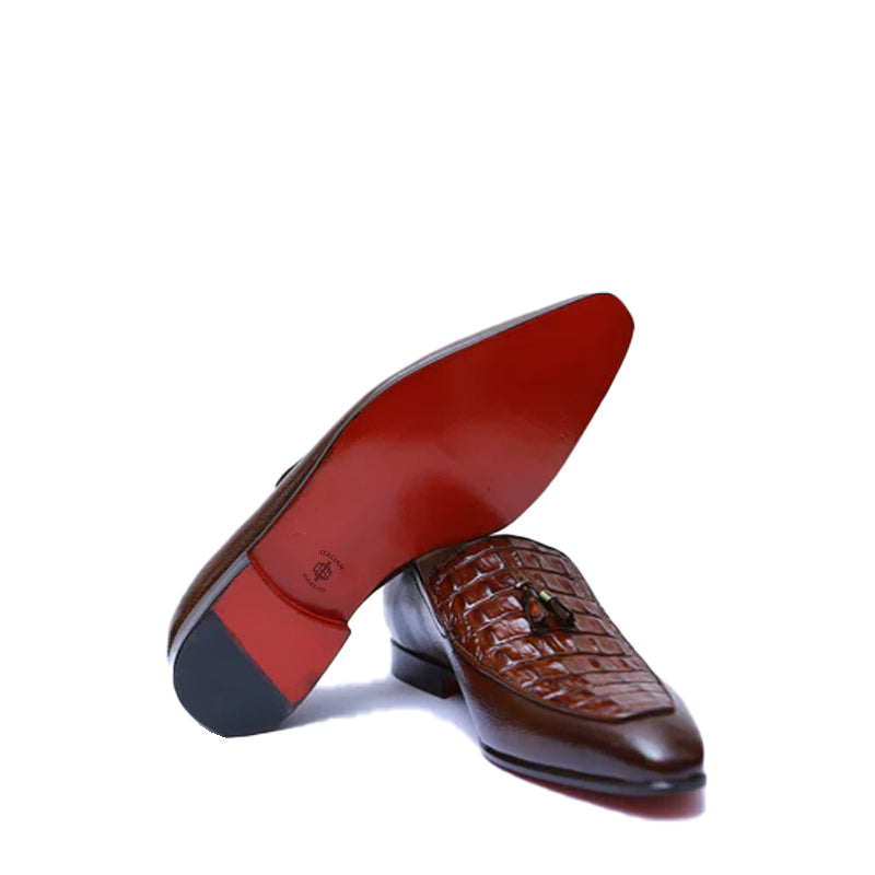 Croco Print Leather Tassel Loafer For Men