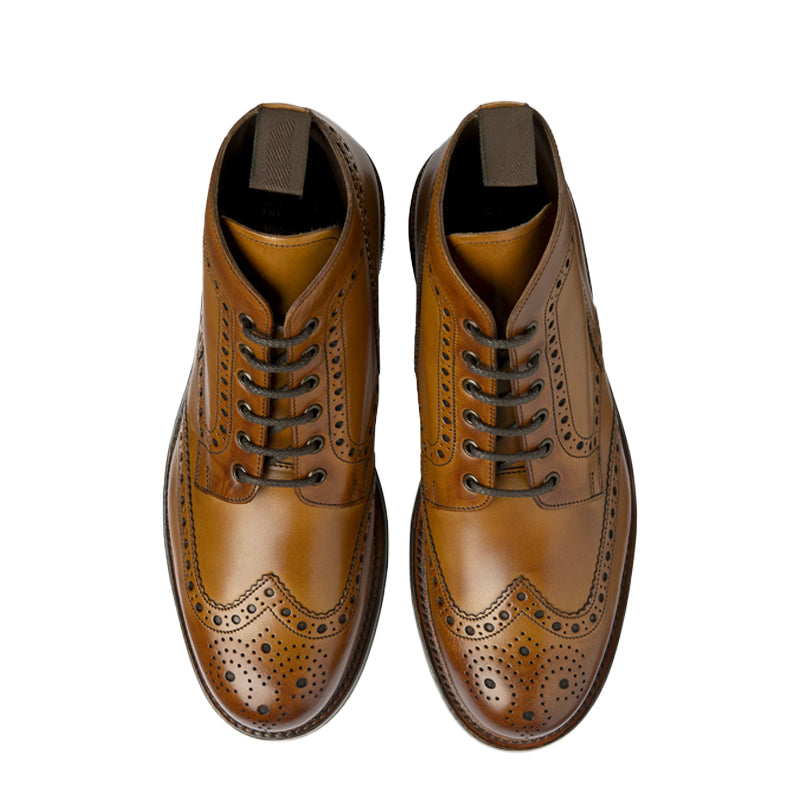 Leather Lace-Up Wingtip High Ankle Black Boot