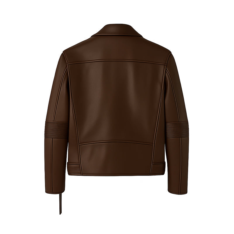 Men's Burgundy Leather Biker Jacket with Zippers