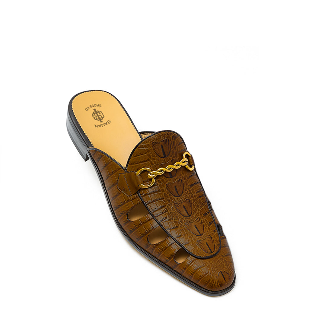 Embellished Textured Leather Mule