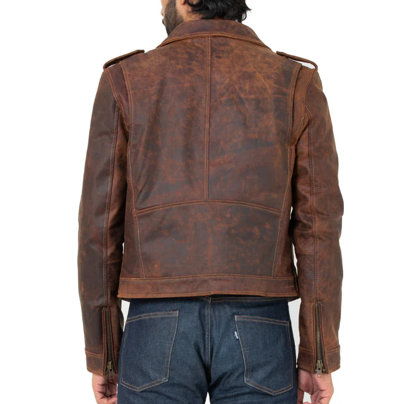 Men Solid Slim Fit Leather Biker Jacket