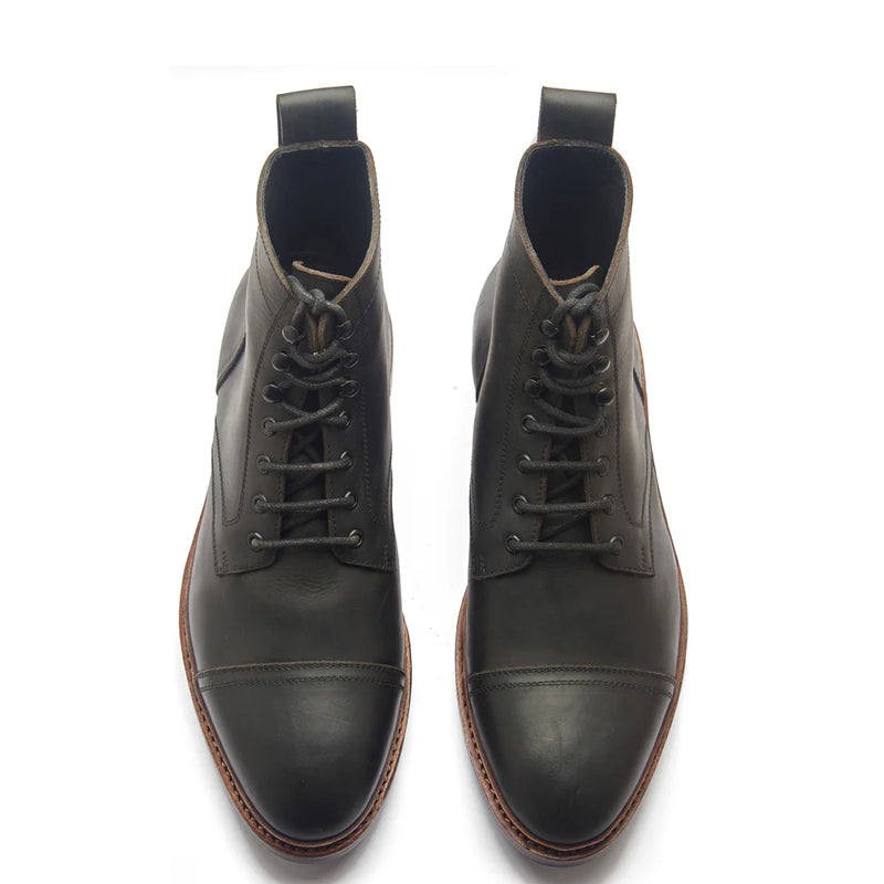 Premium Leather Lace-Up Cap-Toe Derby Boot