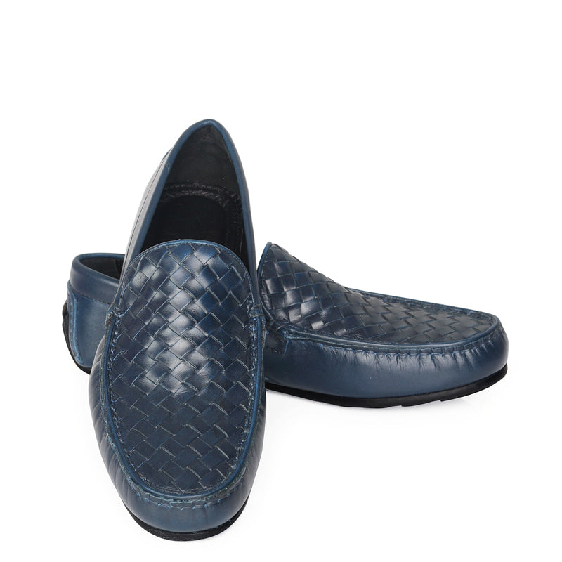 Weaved Textured Shiny Leather Driving Brown Loafer